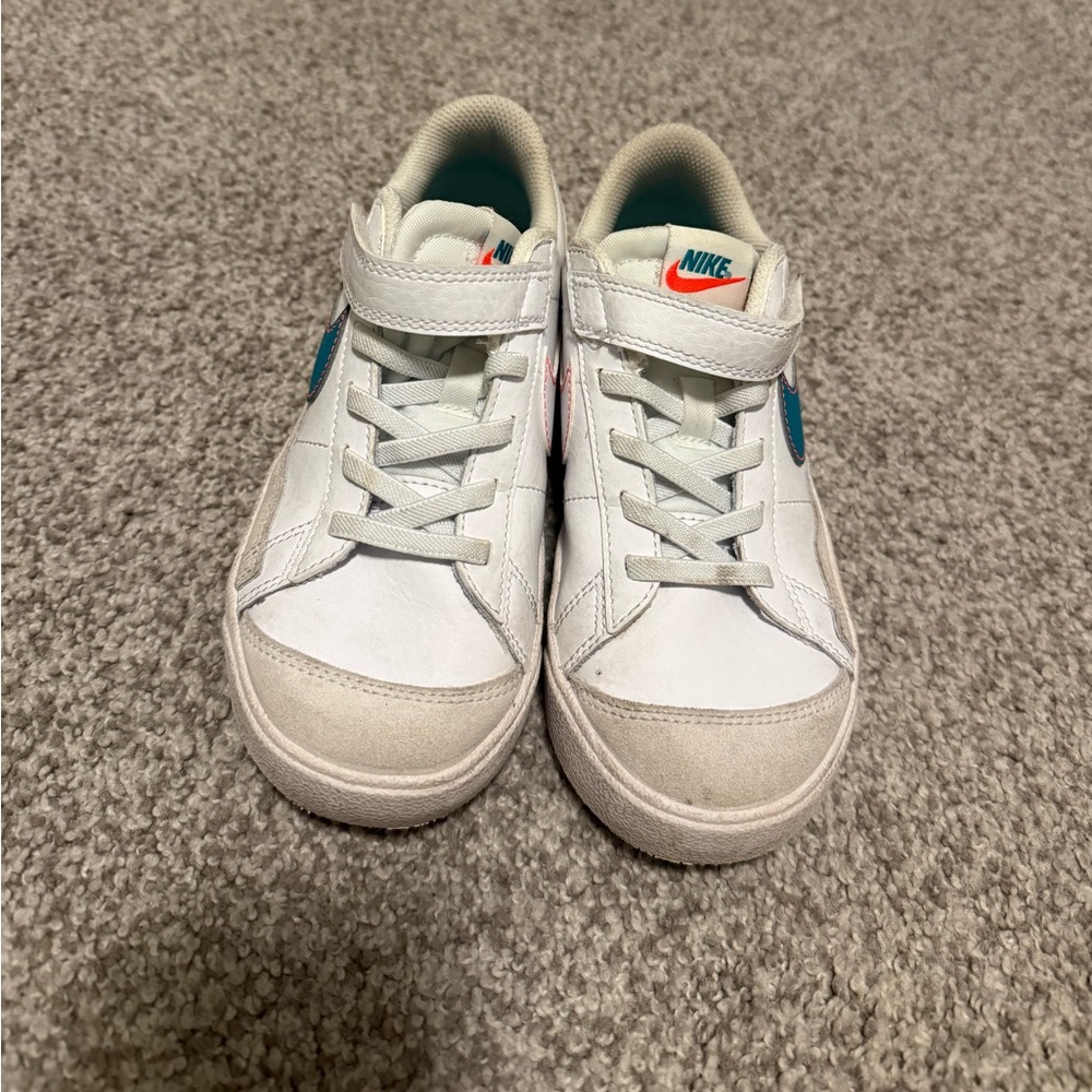 Nike Kids White Sneakers with Blue and Orange Accents